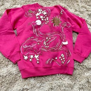 Vintage celestial star and moon pink gold glitter crewneck sweatshirt S